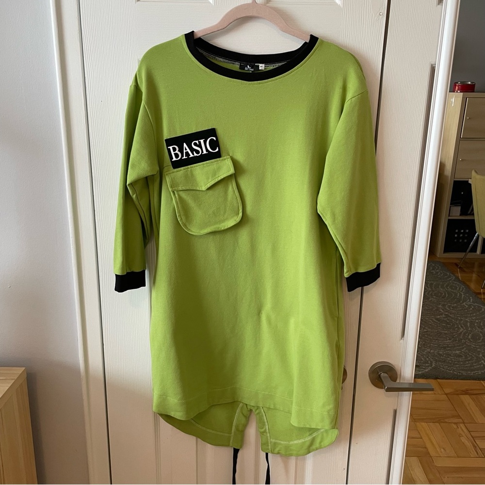 Green tunic dress  by La Mu in cotton with cute details in size M